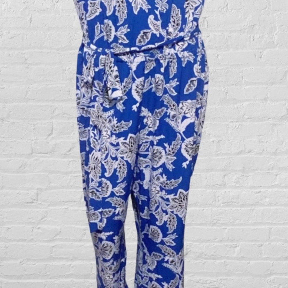 Vince Camuto Blue and White Floral Print Sleeveless Jumpsuit Size 2X - Picture 5 of 13